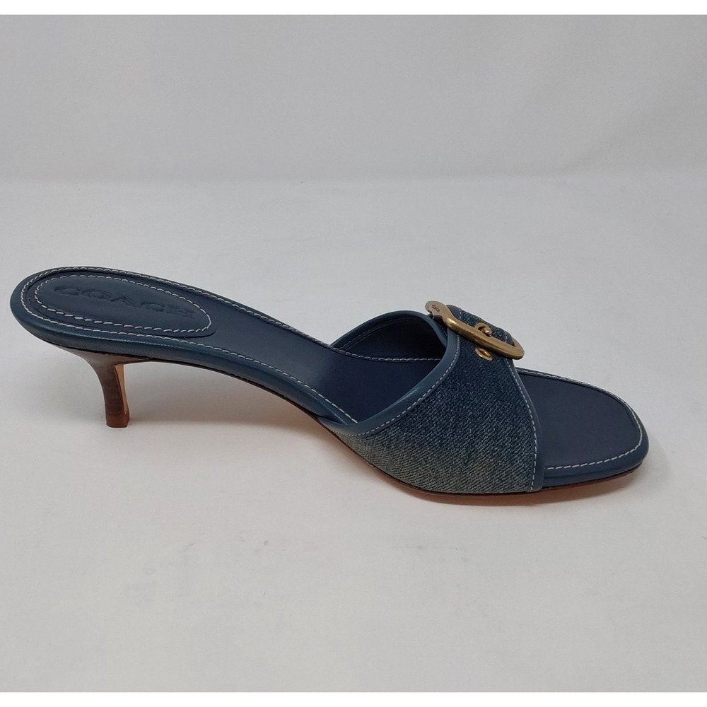 Coach Margot Dark Indigo Denim Buckle Heels Sandals Womens Size 8 - Picture 9 of 16